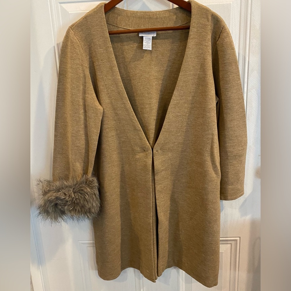 Soft Surroundings Sweater Jacket with detachable Fur Cuffs Size L